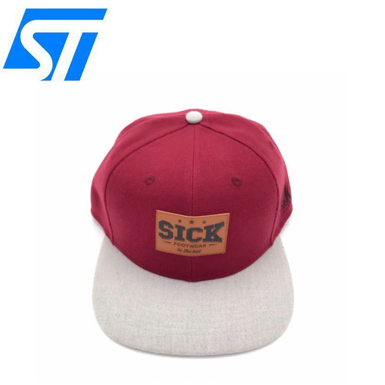 OEM Custom Debossed Pu badge Fashion Fitted Hip Hop Hat Wholesale Flat Brim Snapback Cap