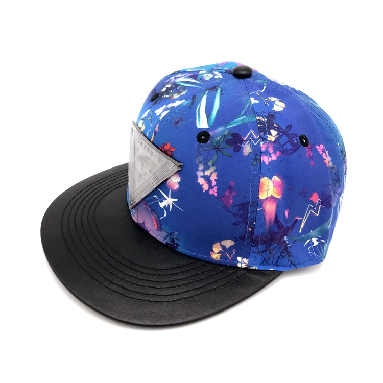 OEM Custom Heat Transfer & Metal badge Fashion Hip Hop Hat Wholesale Flat Brim Snapback Cap